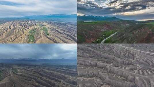 新疆高原戈壁自然风光全景航拍西部山脉地貌高清在线视频素材下载