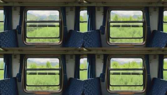火车车厢内窗外自然风光高清在线视频素材下载