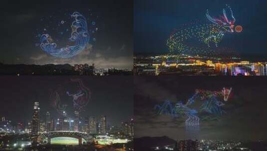 无人机表演龙凤飞翔高清在线视频素材下载