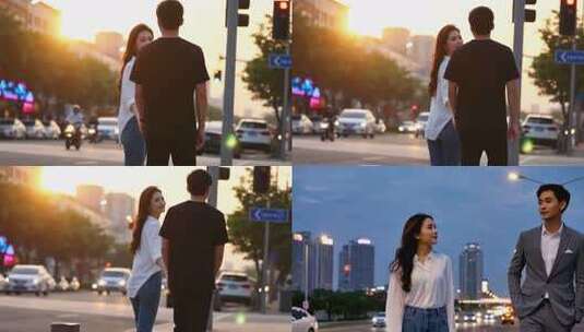 夕阳下的都市恋人高清在线视频素材下载