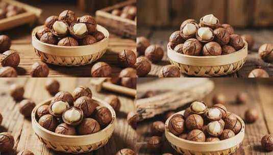 竹篮中装着的夏威夷果素材高清在线视频素材下载