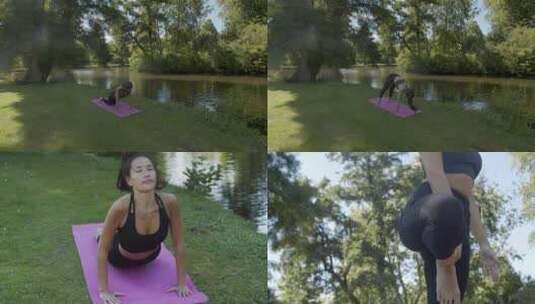 户外草地瑜伽锻炼高清在线视频素材下载