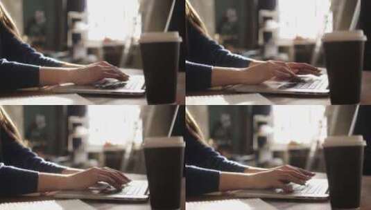 女生笔记本工作，咖啡办公桌高清在线视频素材下载