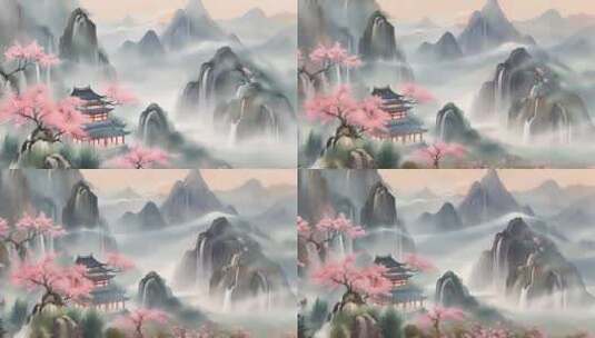 中国传统古风水墨山水背景壁纸高清在线视频素材下载