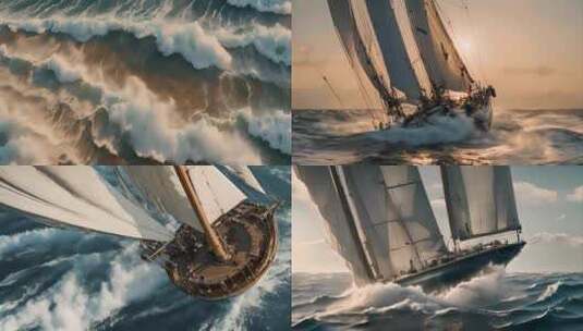 大海帆船乘风破浪巨浪高清在线视频素材下载