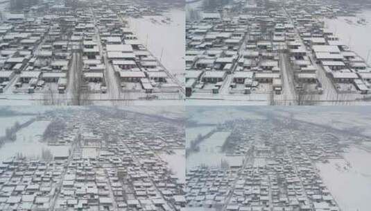 冬天景色 航拍雪后的村庄  农村雪景高清在线视频素材下载