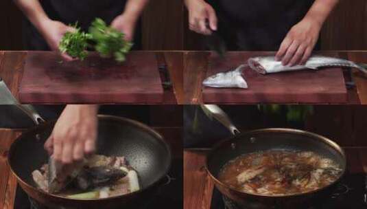特色家常菜葱烧燕鲅鱼烹饪过程高清在线视频素材下载