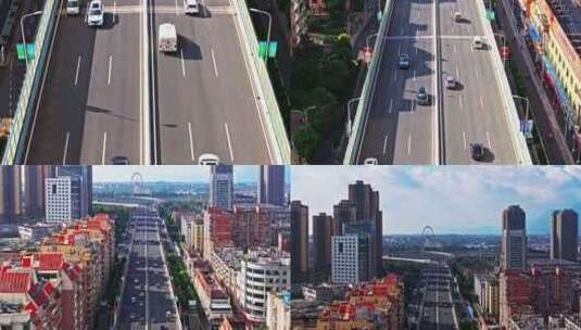 云南昆明城市建筑中的车流马路航拍高清在线视频素材下载