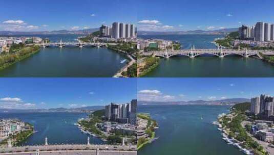 云南大理城市西洱河航拍洱海高清在线视频素材下载