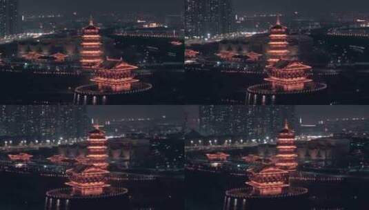 航拍洛阳朱樱塔夜景高清在线视频素材下载