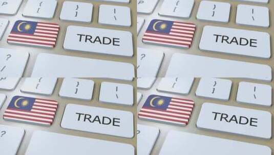 按钮3D动画上的马来西亚国旗和贸易文本高清在线视频素材下载