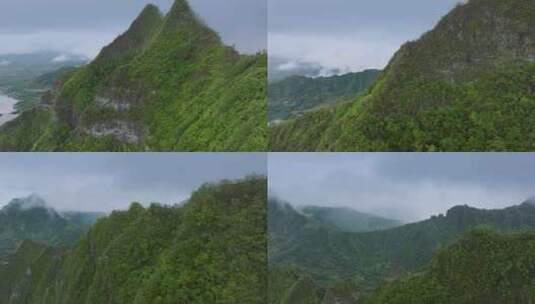 瓦胡岛户外探险绿色丛林山峰上的电影景观库高清在线视频素材下载