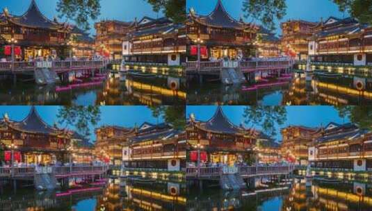 上海豫园夜景延时游客高清在线视频素材下载