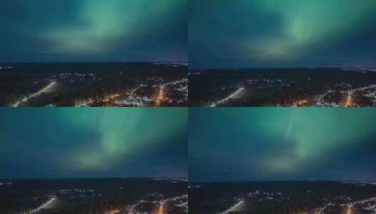 城市上空的北极光高清在线视频素材下载