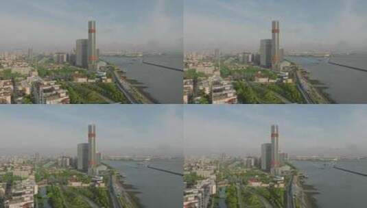 上海宝山长滩观光塔长滩音乐厅航拍高清在线视频素材下载
