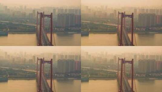 清晨武汉鹦鹉洲长江大桥延时高清在线视频素材下载