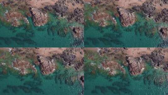碧水岩石海岸航拍高清在线视频素材下载