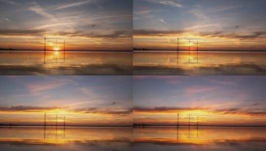 湖上的日落与火烧云高清在线视频素材下载