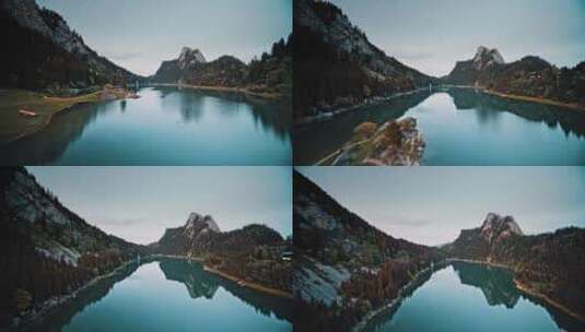 航拍山脉湖泊高清在线视频素材下载