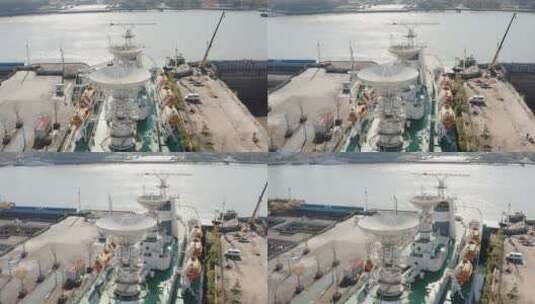 4K航拍中国上海停靠在滨江退役的远望号05高清在线视频素材下载