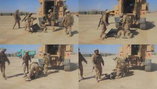 一名受伤的士兵被放在担架上高清在线视频素材下载