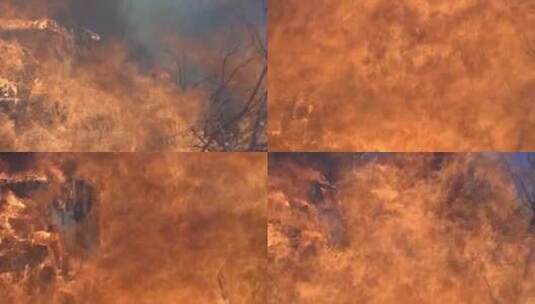大型火灾的特写镜头高清在线视频素材下载
