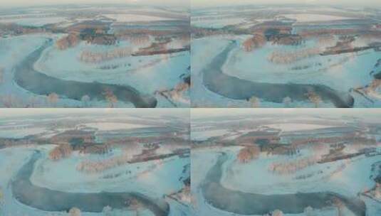 沈阳冬季北方河流雾凇航拍云海风光高清在线视频素材下载