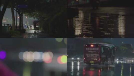 雨夜躲雨行人车辆红绿灯高清在线视频素材下载