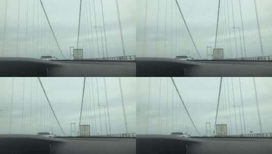 车窗视角的悬索桥高清在线视频素材下载