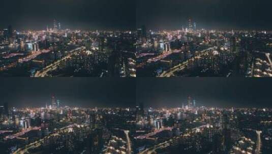 右移航拍上海电影感城市夜景高清在线视频素材下载