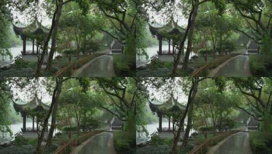 146 杭州 风景 古建筑 下雨天 亭子高清在线视频素材下载