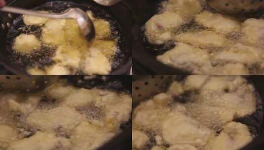 【镜头合集】油锅炸东北美食锅包肉高清在线视频素材下载