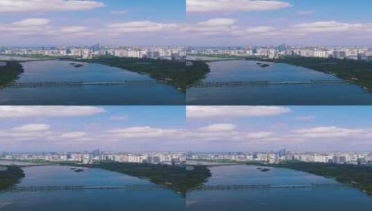 4K航拍广西南宁南湖城市风景蓝天白云高清在线视频素材下载
