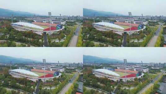 航拍2022年杭州亚运会浙江师范大学体育场馆高清在线视频素材下载