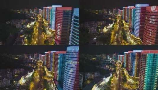 台州椒江商务中心航拍夜景高清在线视频素材下载