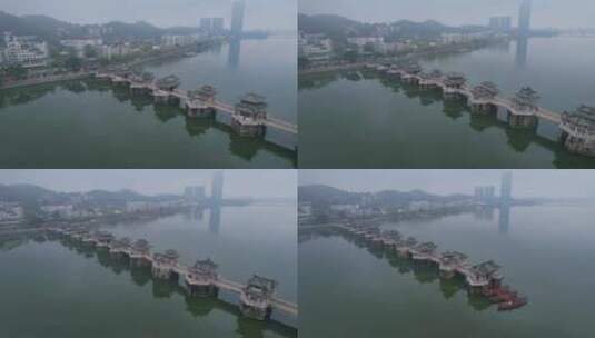 潮州航拍广济桥建筑景观高清在线视频素材下载