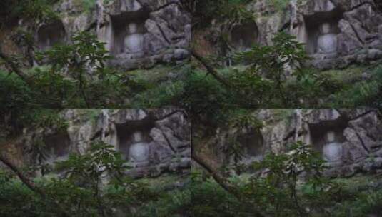 杭州灵隐寺飞来峰塑像高清在线视频素材下载