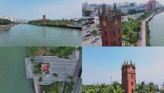 4K海南海口钟楼历史建筑高清在线视频素材下载