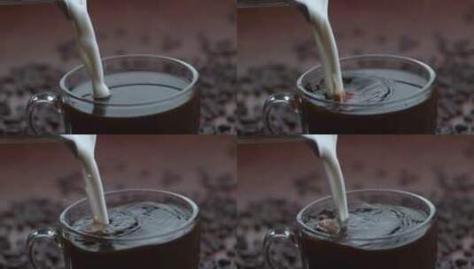 咖啡加入牛奶的慢镜头高清在线视频素材下载