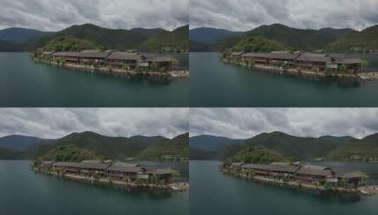 云南泸沽湖里格半岛自然风光航拍高清在线视频素材下载