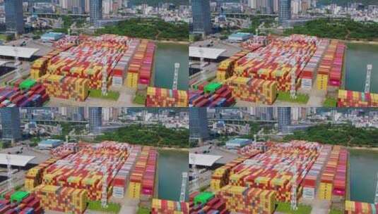 深圳盐田港码头集装箱堆放区低飞前进高清在线视频素材下载