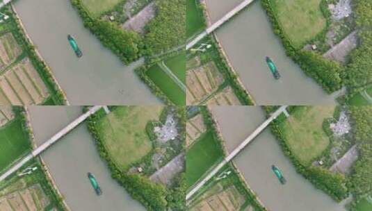 河道运输船顶视航拍高清在线视频素材下载