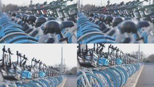 共享单车 蓝色 变焦 自行车 街景高清在线视频素材下载