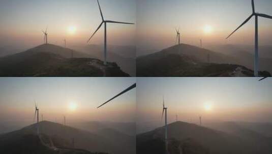4k航拍群山上的风力发电高清在线视频素材下载
