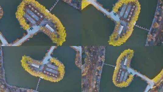 北京怀柔怀沙河下游湿地秋季风光航拍视频高清在线视频素材下载