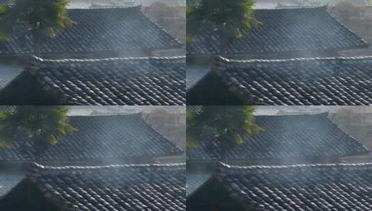 清晨村庄房子的屋顶高清在线视频素材下载
