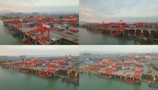 西江内河港口贵港港航拍视频高清在线视频素材下载