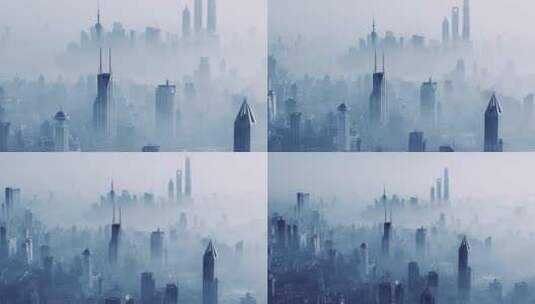 大雾天城市建筑剪影高清在线视频素材下载