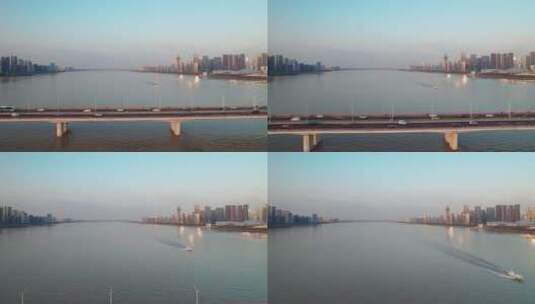 杭州西兴大桥钱塘江航拍高清在线视频素材下载