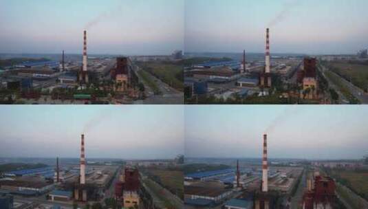 航拍城市郊区开发区工业园厂房与烟囱高清在线视频素材下载
